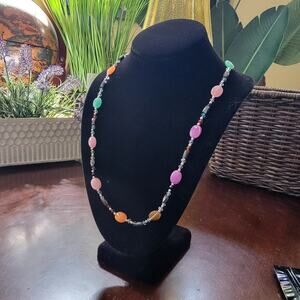 Retro Vintage Multicolor Necklace with Gemstone Glass Beads and Bohemian Charm